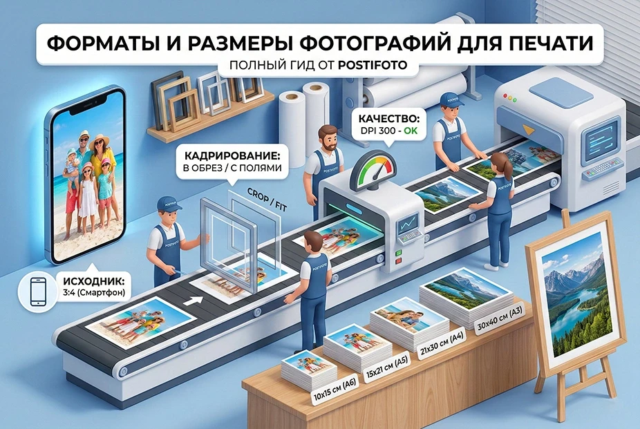 Форматы и размеры фотографий для печати от 10х15 до 30х40. Визуальный гид POSTIFOTO по кадрированию и разрешению DPI.