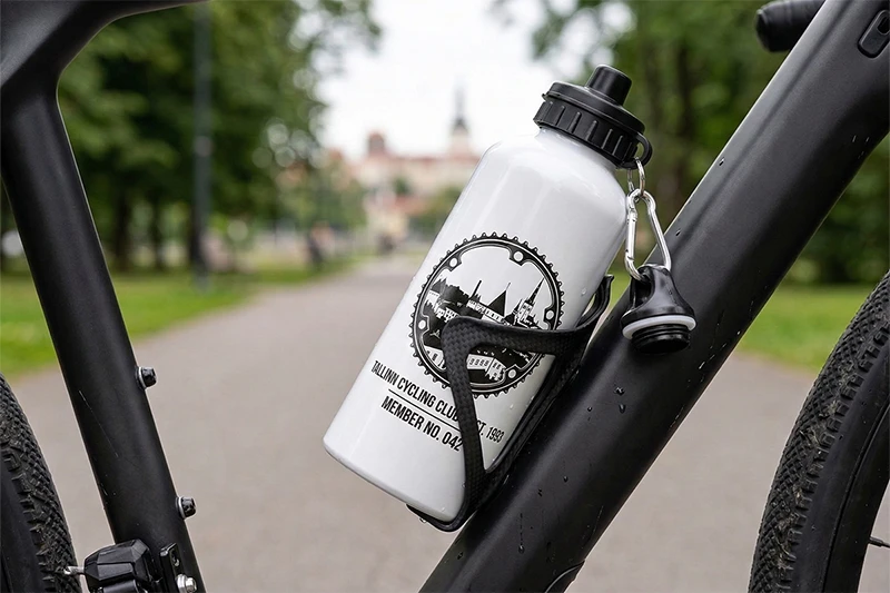 Алюминиевая велобутылка с печатью логотипа команды и индивидуального номера на раме велосипеда